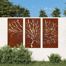 udendørs vægdekoration 3 dele 105x55 cm trædesign cortenstål