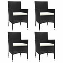 havestole med hynder 4 stk. sort polyrattan (kun UK/IE/FI/NO)