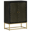 skænk med 2 låger 55x30x75 cm massivt genbrugstræ sort og guld