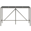 barbord med glasplade 180x70x110 cm polyrattan grå