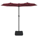 parasol m. dobbelt parasoldug og LED-lys 316x145 cm bordeauxrød