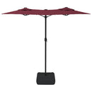 parasol m. dobbelt parasoldug og LED-lys 316x145 cm bordeauxrød