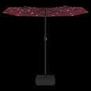 parasol m. dobbelt parasoldug og LED-lys 316x145 cm bordeauxrød