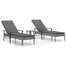 liggestole 2 stk. med hynder og bord polyrattan grå