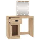 makeupbord med LED-lys 90x50x132,5 cm konstrueret træ sonoma-eg