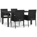 spisebordssæt til haven 5 dele med hynder polyrattan sort
