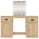 makeupbord med LED-lys 130x50x132,5 cm brun sonoma-eg