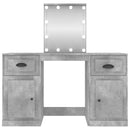 makeupbord med LED-lys 130x50x132,5 cm betongrå