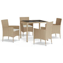 spisebordssæt til haven 5 dele med hynder polyrattan beige