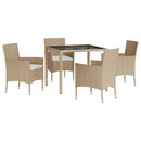 spisebordssæt til haven 5 dele med hynder polyrattan beige