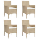 spisebordssæt til haven 5 dele med hynder polyrattan beige