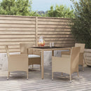 spisebordssæt til haven 5 dele med hynder polyrattan beige