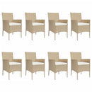 spisebordssæt til haven 9 dele med hynder polyrattan beige