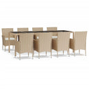 spisebordssæt til haven 9 dele med hynder polyrattan beige