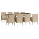 spisebordssæt til haven 9 dele med hynder polyrattan beige