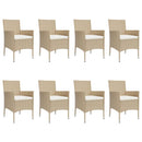 spisebordssæt til haven 9 dele med hynder polyrattan beige