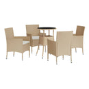 bistrosæt til haven 5 dele med hynder polyrattan beige