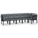 loungesæt til haven 6 dele med hynder polyrattan sort og grå