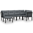 loungesæt til haven 6 dele med hynder polyrattan sort og grå