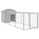 hønsehus med løbegård 117x405x123 cm galvaniseret stål lysegrå
