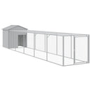 hønsehus med løbegård 117x609x123 cm galvaniseret stål lysegrå