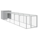 hønsehus med løbegård 110x609x110 cm galvaniseret stål lysegrå