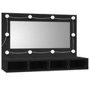 spejlskab med LED-lys 90x31,5x62 cm sort