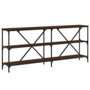 konsolbord 180x30x75 cm konstrueret træ og jern brunt egetræ