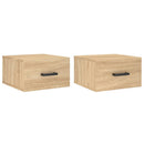 væghængte sengeborde 2 stk. 35x35x20 cm sonoma-eg