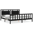 sengeramme med sengegavl 200x200 cm massivt træ sort