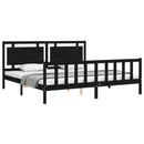 sengeramme med sengegavl 200x200 cm massivt træ sort