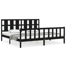 sengeramme med sengegavl 200x200 cm massivt træ sort