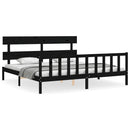 sengeramme med sengegavl 200x200 cm massivt træ sort