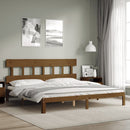 sengeramme med sengegavl 200x200 cm massivt træ gyldenbrun