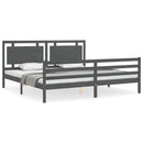 sengeramme med sengegavl 200x200 cm massivt træ grå