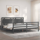 sengeramme med sengegavl 200x200 cm massivt træ grå