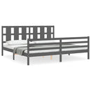 sengeramme med sengegavl 200x200 cm massivt træ grå