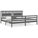 sengeramme med sengegavl 200x200 cm massivt træ grå