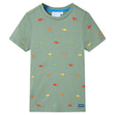 Kortærmet T-shirt til børn str. 128 kakifarvet