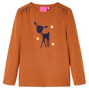Langærmet T-shirt til børn str. 92 cognacfarvet