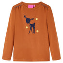 Langærmet T-shirt til børn str. 104 cognacfarvet