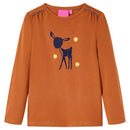 Langærmet T-shirt til børn str. 140 cognacfarvet