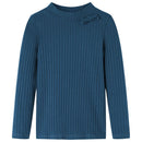 Langærmet T-shirt til børn str. 104 ribstrikket marineblå
