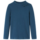 Langærmet T-shirt til børn str. 116 ribstrikket marineblå