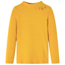 Langærmet T-shirt til børn str. 92 ribstrikket okkergul