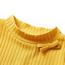 Langærmet T-shirt til børn str. 92 ribstrikket okkergul