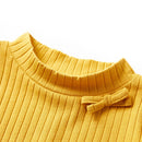 Langærmet T-shirt til børn str. 128 ribstrikket okkergul