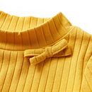 Langærmet T-shirt til børn str. 128 ribstrikket okkergul