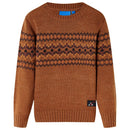 Sweater til børn str. 128 strikket cognacfarvet
