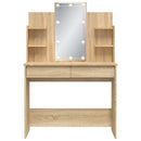 makeupbord med LED-lys 96x40x142 cm sonoma-eg